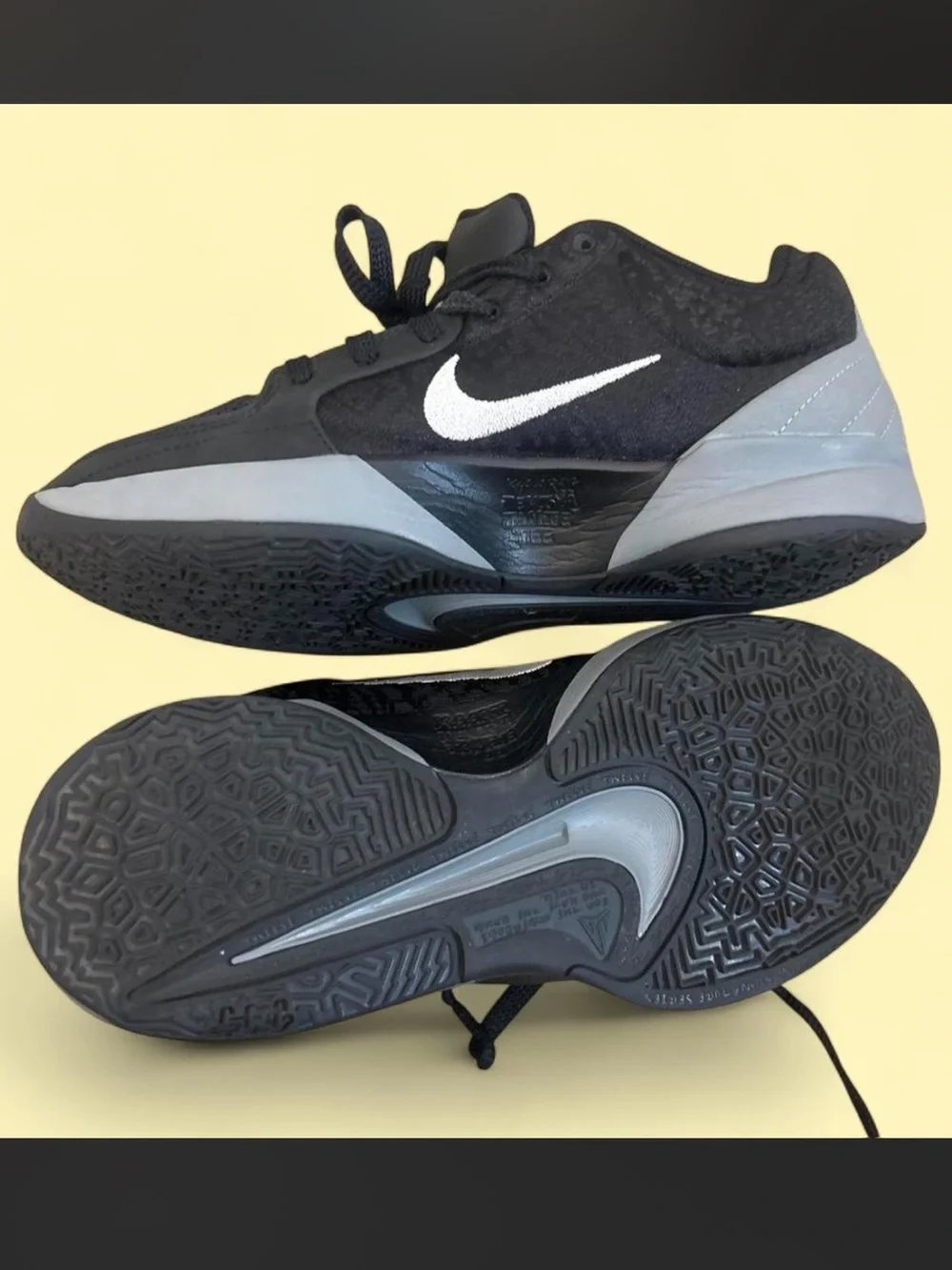 Nike Men’s Black, Gray & White Basketball Sneakers with Yellow-Trim Swoosh